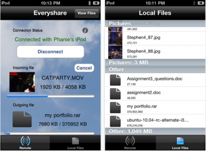 Everyshare: condividi musica, video e foto tra due iPhone tramite bluetooth o WiFi