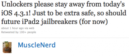 Attenzione: non aggiornate ad iOS 4.3.1 se volete mantenere il jailbreak!
