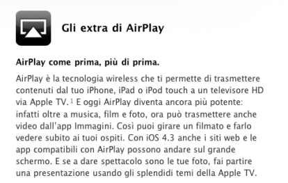 iOS 4.3 e le novità di AirPlay: streaming tramite Safari e video dal rullino fotografico