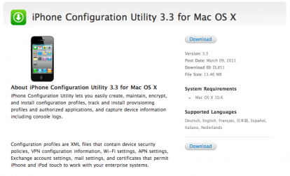 Apple aggiorna Utility Configurazione iPhone, ora compatibile con iOS 4.3