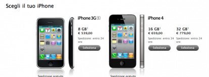 iPhone 4 e iPhone 3GS disponibili su Apple Store Online con spedizione in 24 ore