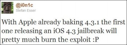 Il Jailbreak di di I0n1c non verrà reso pubblico prima del rilascio di iOS 4.3.1