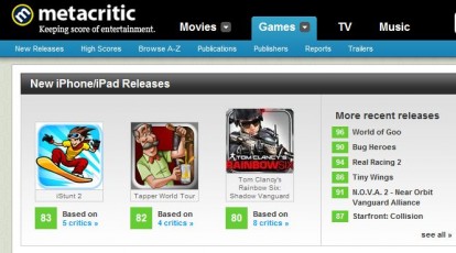 Metacritic apre finalmente una sezione iPhone!