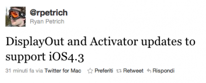 Activator e DisplayOut si aggiornano e sono ora compatibili con iOS 4.3.1