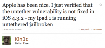 I0n1c conferma: il jailbreak untethered di iOS 4.3.2 sarà presto possibile