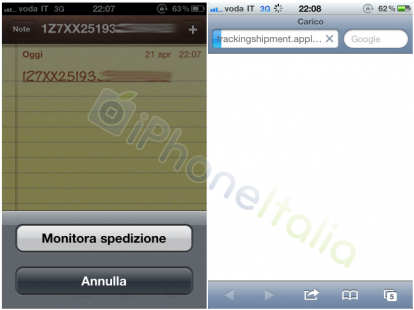 L’applicazione Note di iOS riconosce i tracking number per le spedizioni