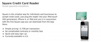 Square, il lettore di carte di credito per iPhone, disponibile sull’Apple Store Online degli Stati Uniti