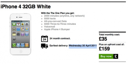 Sul sito di 3 UK compare l’iPhone 4 bianco ordinabile dal 20 aprile, ma H3G smentisce