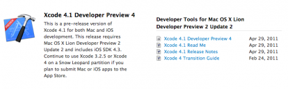 Apple rilascia  Xcode 4.1 Preview 4