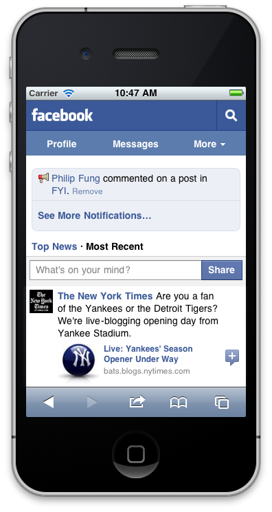 Facebook aggiorna il sito mobile per iPhone