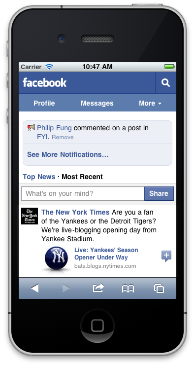 Facebook aggiorna il sito mobile per iPhone