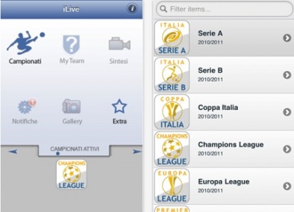 iLive: l’app gratuita per seguire i più importanti campionati di calcio