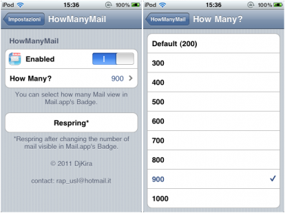 HowManyMail, per modificare il numero massimo di messaggi da leggere nel badge di Mail [Cydia]