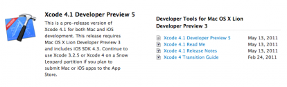 Xcode 4.1 Developer Preview 5 disponibile per il download