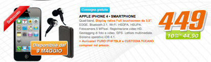 Sottocosto online di Saturn: iPhone 4 con auricolari e custodia al prezzo di 449€!