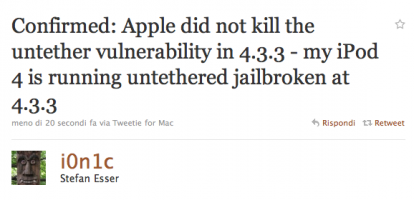 I0n1c ufficializza: il jailbreak untethered di iOS 4.3.3 è stato eseguito con successo
