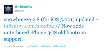 Sn0wbreeze 2.8b2 è ora in grado di eseguire il jailbreak untethered di iOS 5.0 beta su iPhone 3GS con vecchia bootrom