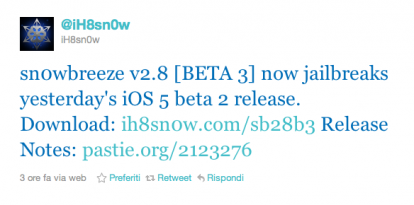 iH8sn0w rilascia SnowBreeze 2.8 beta 3 per il jailbreak tethered di iOS 5 beta 2