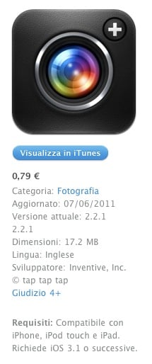 Nuovo aggiornamento per Camera+