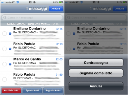 iOS 5 consente di segnare come lette più email con un solo gesto!