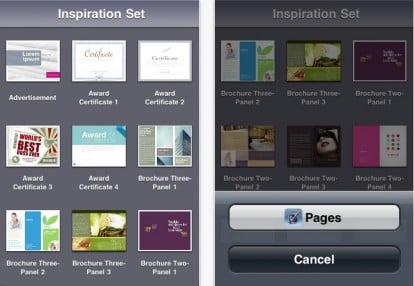 Inspiration Set for iOS, un pacchetto di template da utilizzare con Pages per iPhone