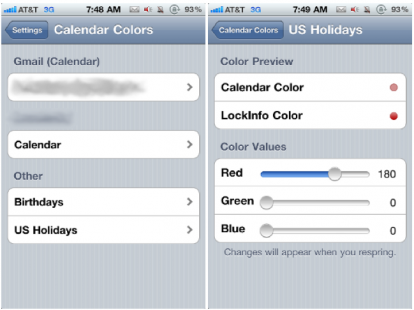 CalendarColors, cambia il colore dei calendari in LockInfo [Cydia]