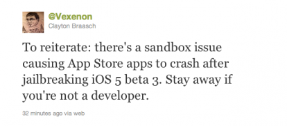 Jailbreak di iOS 5 beta 3: problemi di crash per le applicazioni App Store?