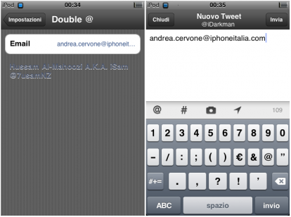 Double At, doppia chiocciola per inserire velocemente la tua mail [Cydia]