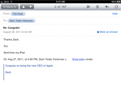 Anche il nuovo CEO di Apple, Tim Cook, risponde alle mail dei clienti