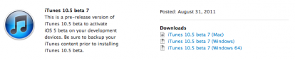 Apple pubblica iTunes 10.5 beta 7