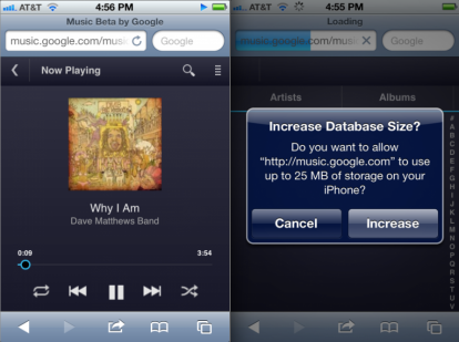Google rilascia una versione (beta) in HTML5 di Music per iPhone