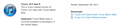 È disponibile iTunes 10.5 beta 9 per gli sviluppatori