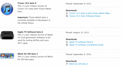 Apple rilascia iTunes 10.5 beta 8 e iWork for iOS beta 3