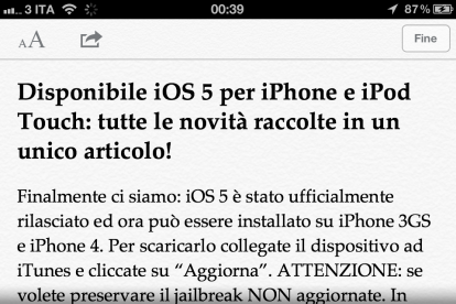 iOS 5: Reader, la nuova funzione di Safari per leggere in comodità gli articoli – Guida