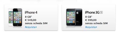 iPhone 3GS e iPhone 4 da 8 GB già disponibile su Apple Store