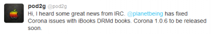 Corona 1.0.6 correggerà il problema con i DRM di iBooks