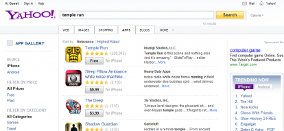 Yahoo! aggiunge la sezione Apps per la ricerca di applicazioni nell’App Store