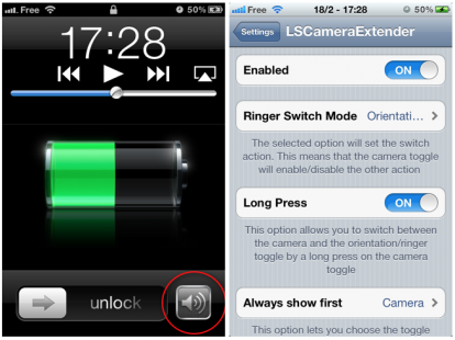 LSCameraExtender, personalizza le funzioni del pulsante “Fotocamera” nella lockscreen di iOS 5 – Cydia