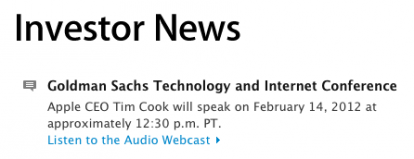 Il discorso di Tim Cook alla Goldman Sachs sarà trasmesso in diretta streaming