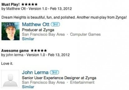 Zynga tenta di alzare la valutazione di Dream Heights con recensioni dei suoi stessi dipendenti
