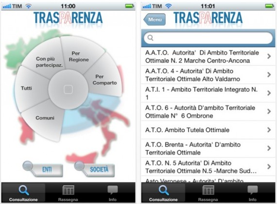TrasPArenza: la banca dati CONSOC su iPhone