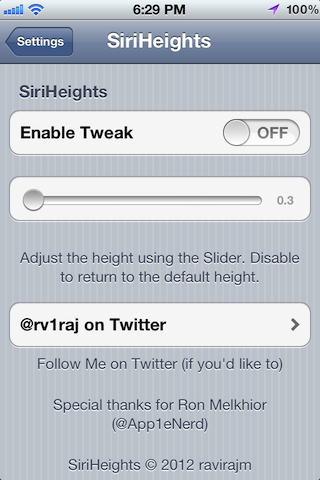 SiriHeights, modifica l’altezza della schermata di Siri dalle Impostazioni – Cydia