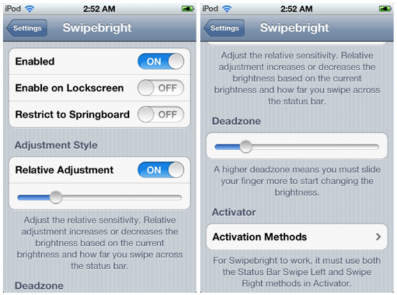 Swipebright, il tweak per modificare la luminosità da qualsiasi applicazione – Cydia