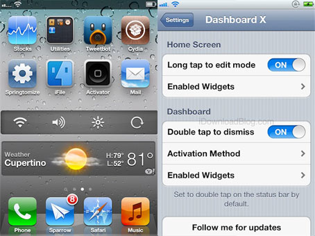 Dashboard X, finalmente disponibile il tweak per inserire i widget nella Home – Cydia
