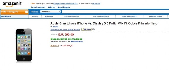 Su Amazon.it iPhone 4S da 16GB con sconto del 10%