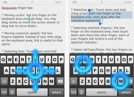 Rasgueado Pad, text editor universale con “gesture multitouch”