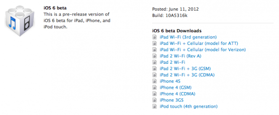 Apple rilascia la prima beta di iOS 6 – Ecco i link diretti per il download!