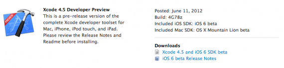 Apple pubblica Xcode 4.5 Developer Preview e l’SDK per iOS 6