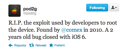 Pod2G: in iOS 6 è stato chiuso un exploit di Comex presente da due anni