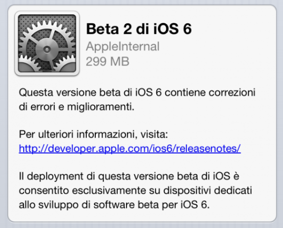 Apple rilascia iOS 6 beta 2 tramite aggiornamento Over-The-Air! [AGGIORNATO]